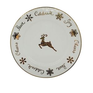Gibson Designs Vtg Celebration Dinner Plate Gold Snowflakes Deer 2001 Pre-Owned